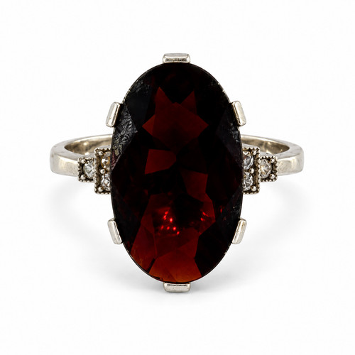Ring 585 14k weißgold - weißgold, granat